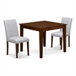 East West Furniture 3-Piece Dining Set for Small Spaces in Antique Walnut/Grey