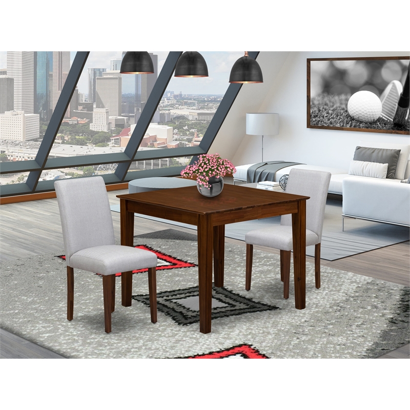 East West Furniture 3-Piece Dining Set for Small Spaces in Antique Walnut/Grey