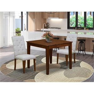 East West Furniture 3-Piece Dining Table Set  in Antique Walnut/Grey