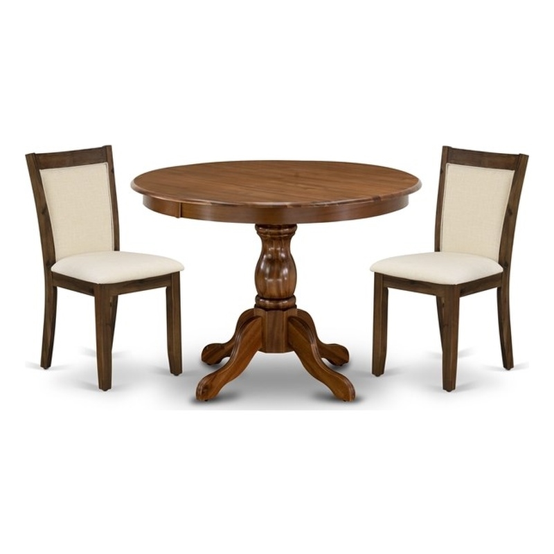 East West Furniture 3-Piece Dinette Set in Antique Walnut/Light Beige