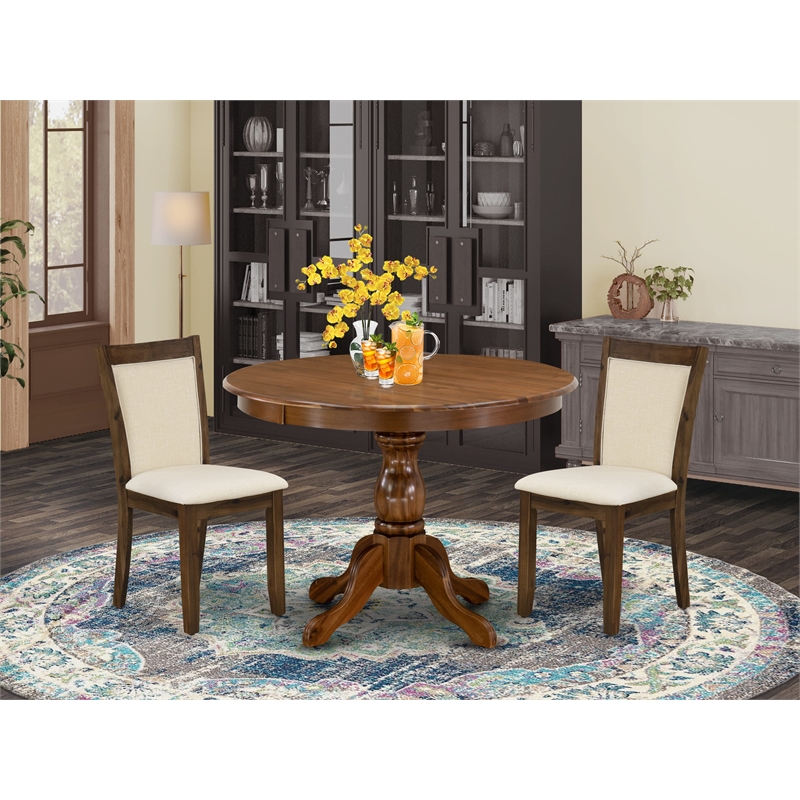 East West Furniture 3-Piece Dinette Set in Antique Walnut/Light Beige