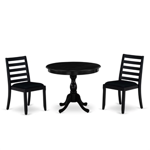 East West Furniture Antique 3-Piece Dining Set in Black Finish
