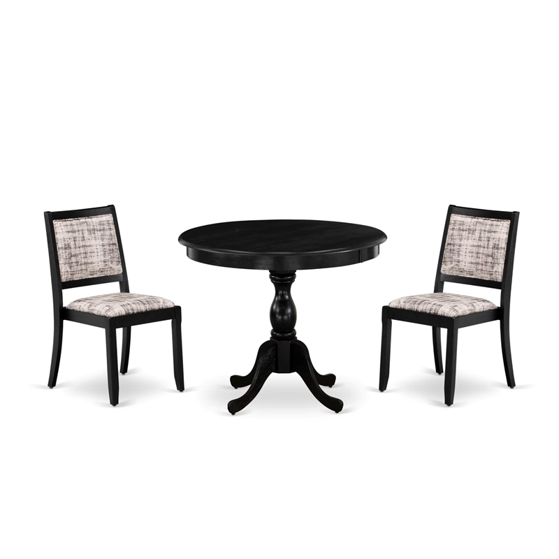 East West Furniture Antique 3-Piece Modern Dining Set in Black Finish