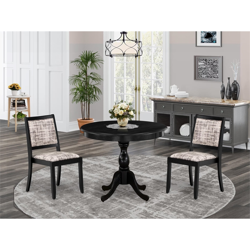 East West Furniture Antique 3-Piece Modern Dining Set in Black Finish