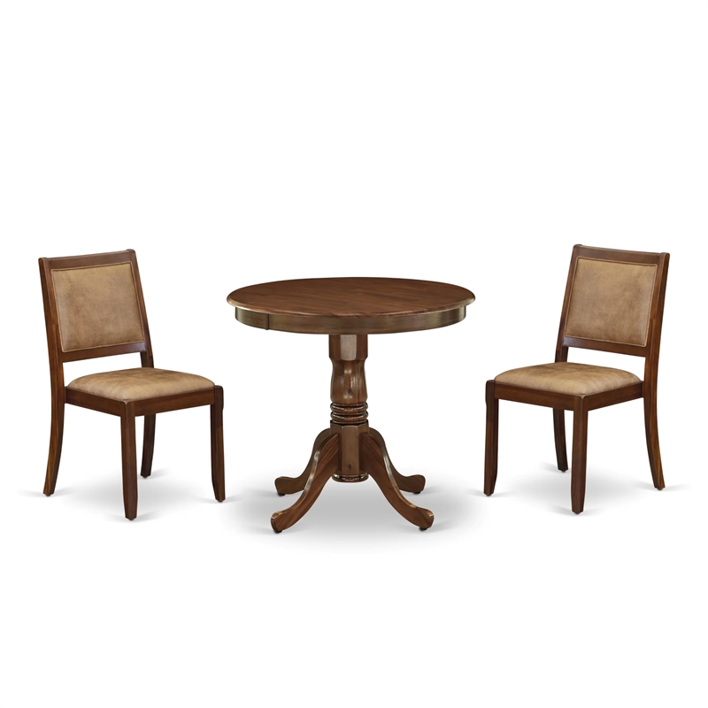 East West Furniture Antique 3-Piece Kitchen Dining Set in Walnut Finish