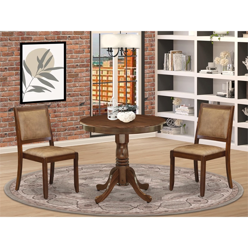 East West Furniture Antique 3-Piece Kitchen Dining Set in Walnut Finish