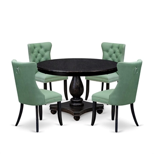 East West Furniture Ferris 5 Piece Round Dining Room Set in Black Finish