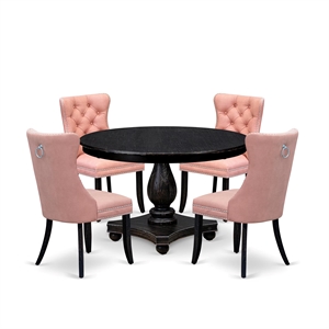 East West Furniture Ferris 5 Piece Round Kitchen Table Set in Black Finish