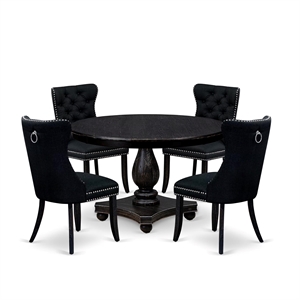 East West Furniture Ferris 5 Piece Round Dining Set in Black Finish
