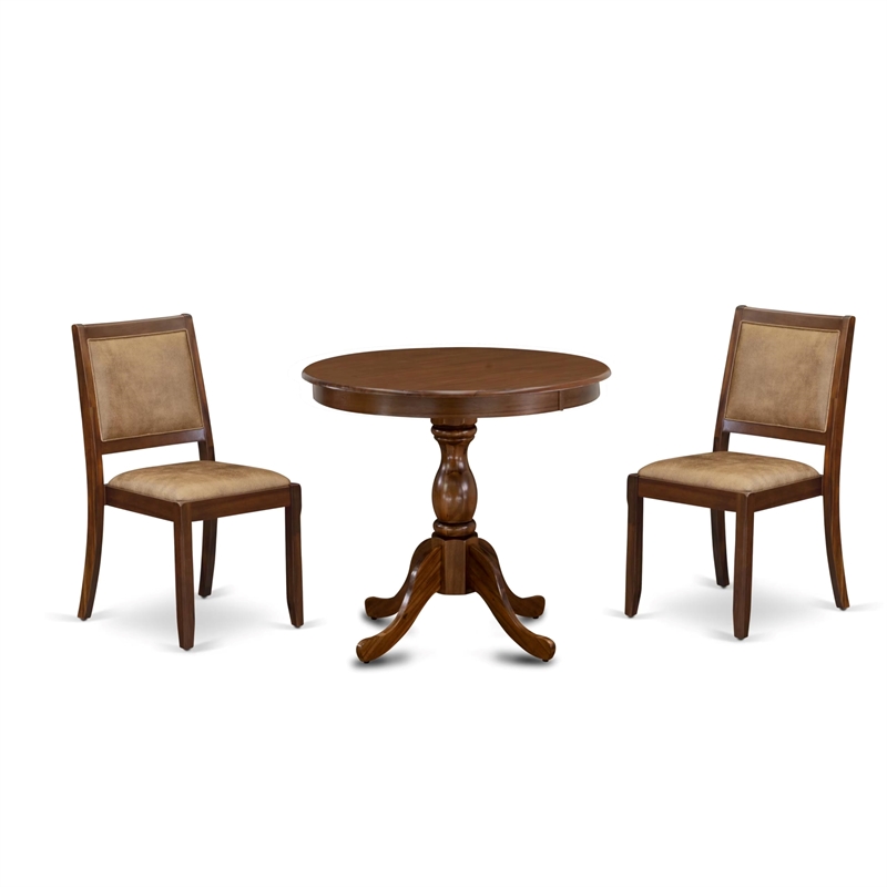 East West Furniture Antique 3-Piece Kitchen Dining Set in Walnut Finish