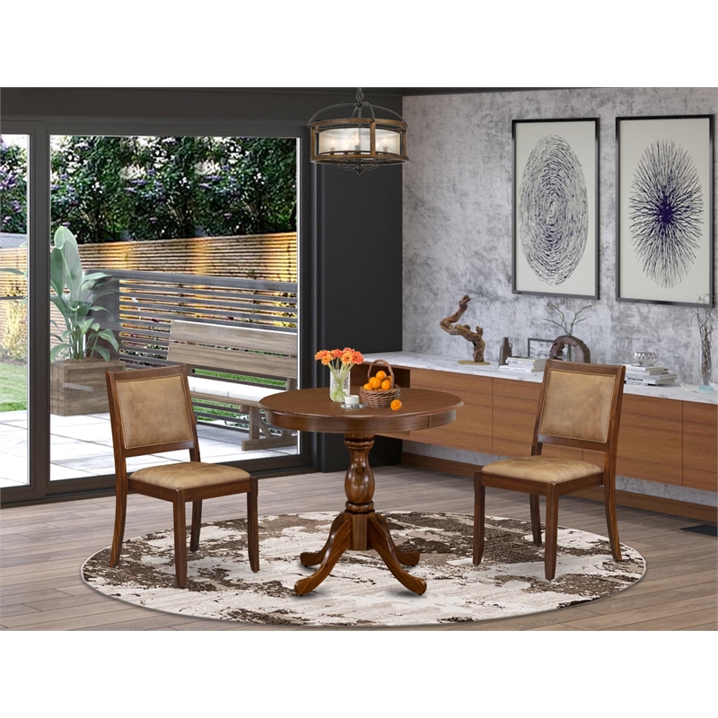 East West Furniture Antique 3-Piece Kitchen Dining Set in Walnut Finish