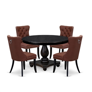 East West Furniture Ferris 5 Piece Round Kitchen Set in Black Finish