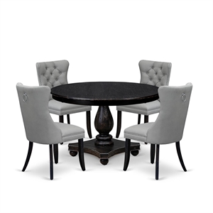 East West Furniture Ferris 5 Piece Round Dining Table Set in Black Finish