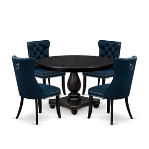 East West Furniture Ferris 5 Piece Round Dining Room Set in Black Finish