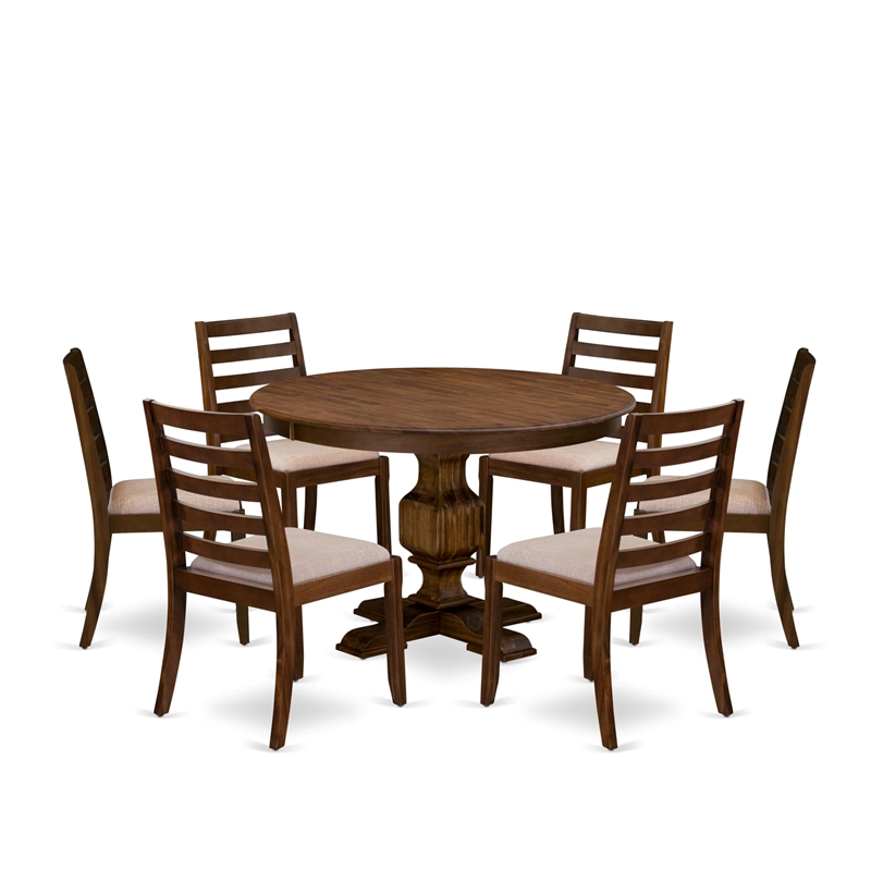 East West Furniture Ferris 7 Piece A Dining Room Set in Walnut Finish