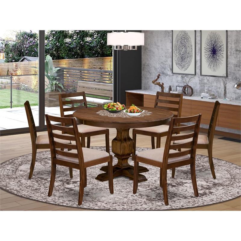 East West Furniture Ferris 7 Piece A Dining Room Set in Walnut Finish