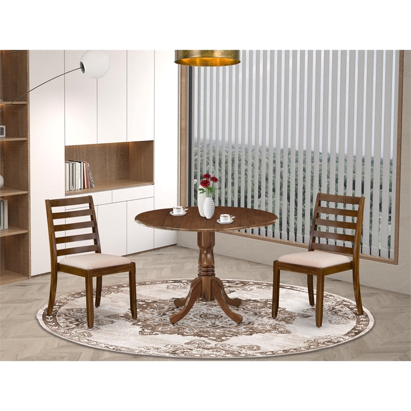 East West Furniture Dublin 3 Piece A Dining Room Set in Walnut Finish
