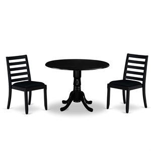 East West Furniture Dublin 3-Piece Dining Set in Black Finish