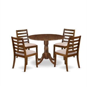East West Furniture Dublin 5 Piece A Mid Century Dining Set in Walnut Finish