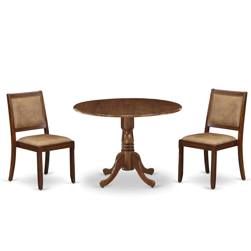 East West Furniture Dublin 3 Piece A Modern Dining Set in Walnut Finish