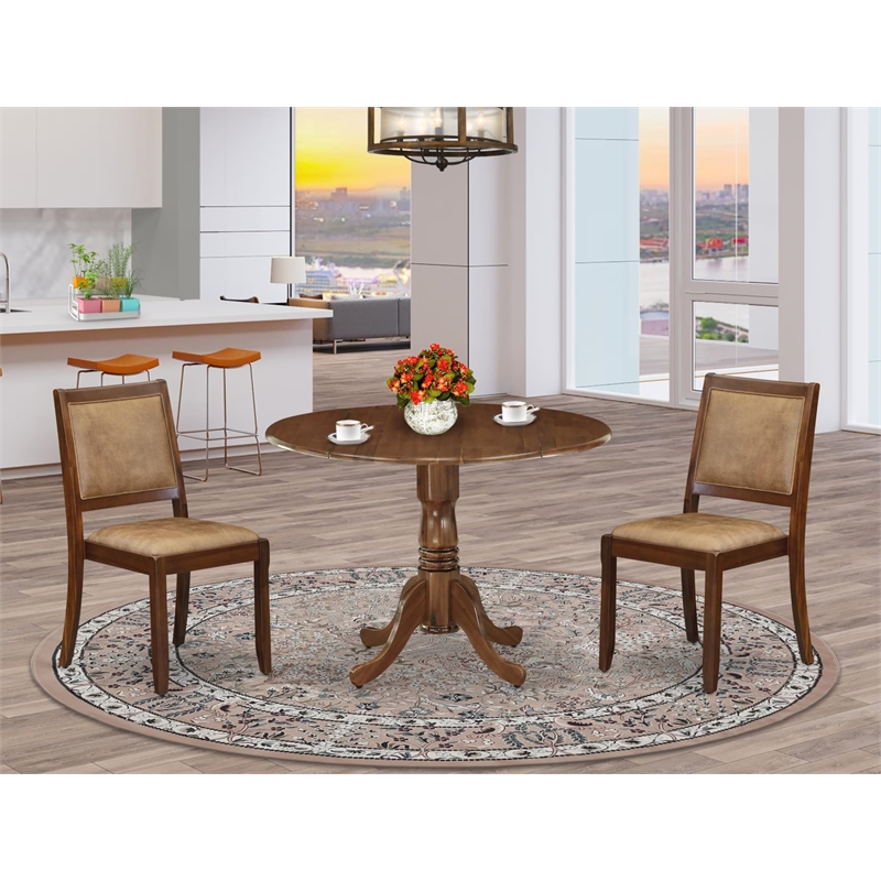 East West Furniture Dublin 3 Piece A Modern Dining Set in Walnut Finish