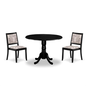 East West Furniture Dublin 3-Piece Dining Set in Black Finish