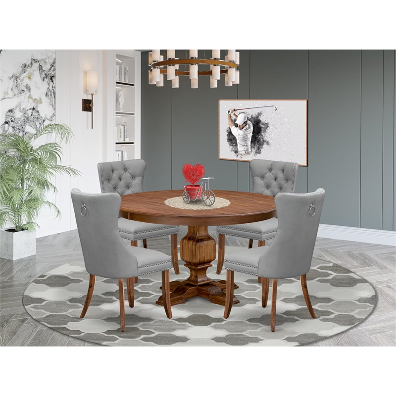 East West Furniture Ferris 5-Piece Dining Table Set in Walnut Finish