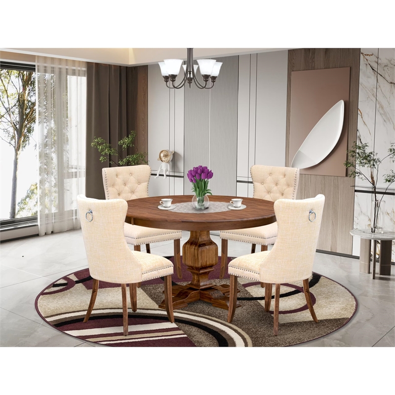East West Furniture Ferris 5-Piece Mid Century Kitchen Set in Walnut Finish
