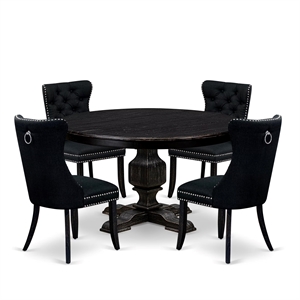 East West Furniture Ferris 5 Piece Round Kitchen Table Set in Black Finish