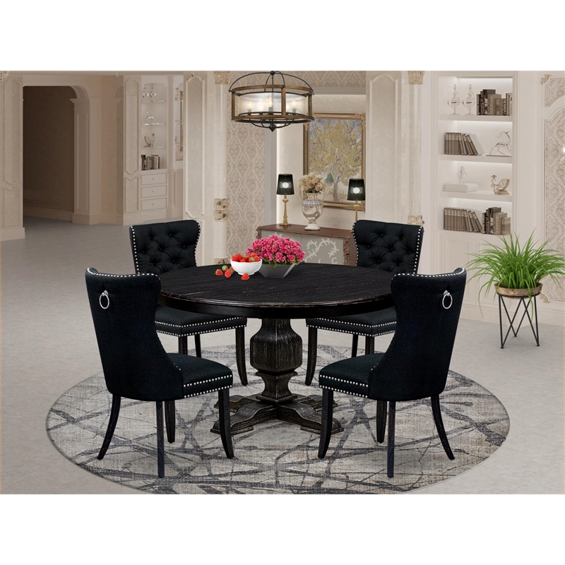 East West Furniture Ferris 5 Piece Round Kitchen Table Set in Black Finish