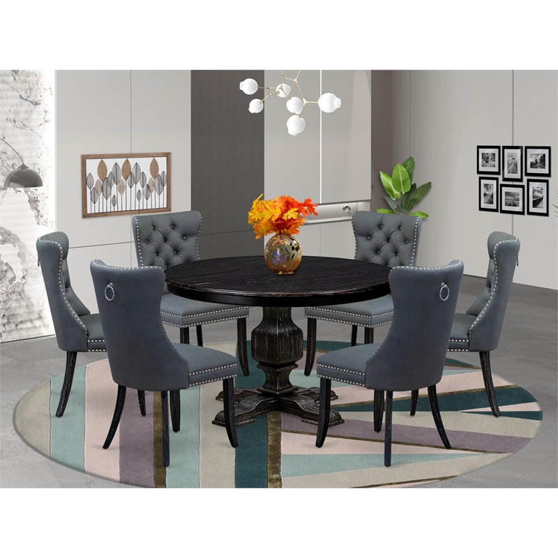 East West Furniture Ferris 7-Piece Modern Dining Table Set in Black Finish
