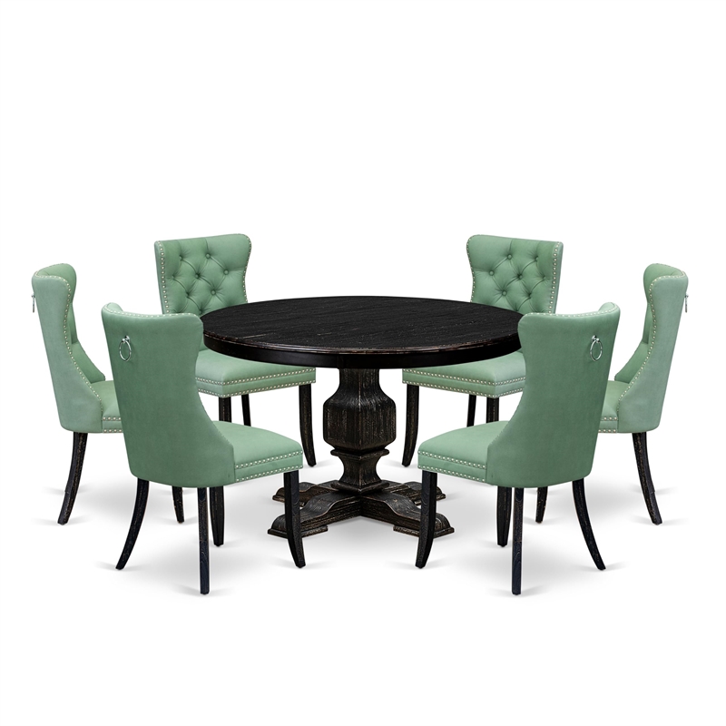 East West Furniture Ferris 7 Piece Round Dining Set in Black Finish