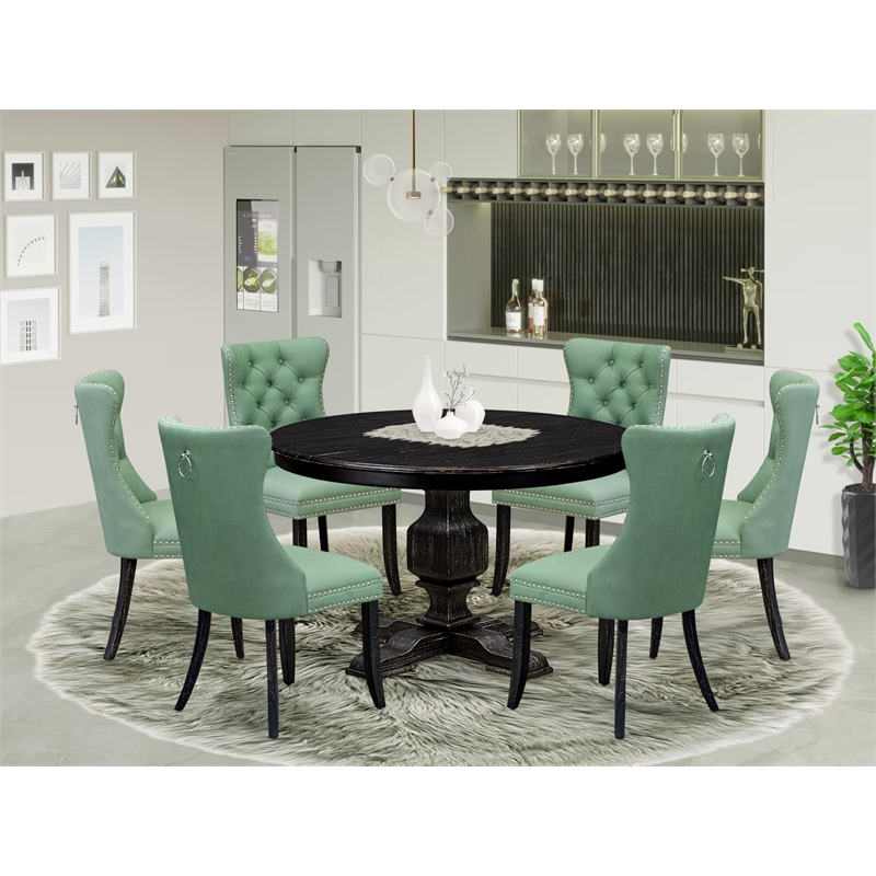 East West Furniture Ferris 7 Piece Round Dining Set in Black Finish