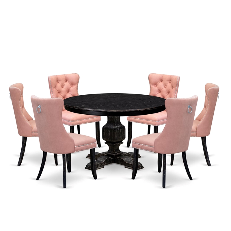 East West Furniture Ferris 7 Piece Round Dining Room Set in Black Finish