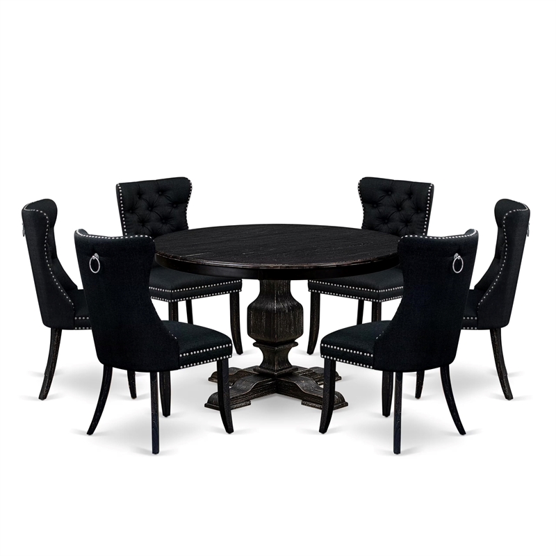 East West Furniture Ferris 7 Piece Round Kitchen Set in Black Finish