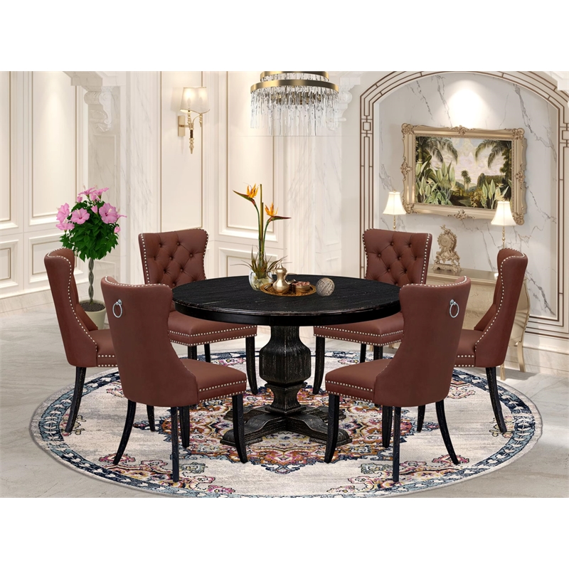 East West Furniture Ferris 7 Piece Round Dining Set in Black Finish