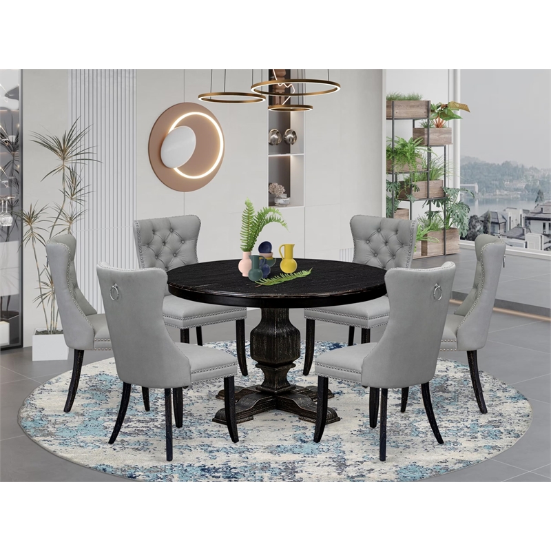 East West Furniture Ferris 7 Piece Round Kitchen Table Set in Black Finish