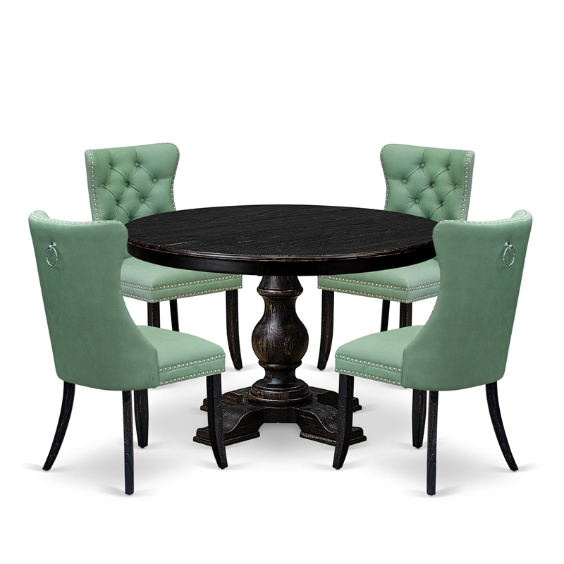 East West Furniture Ferris 5 Piece Round Dining Table Set in Black Finish