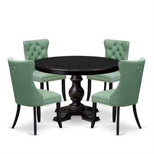East West Furniture Ferris 5 Piece Round Dining Table Set in Black Finish