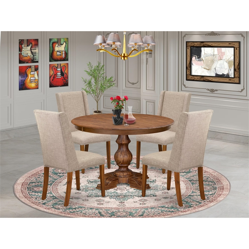 East West Furniture Ferris 5-Piece Modern Dining Set in Walnut Finish