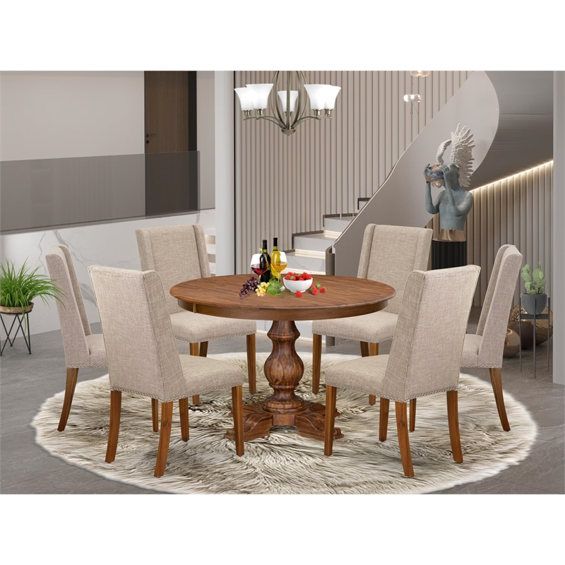 East West Furniture Ferris 7-Piece Kitchen Dining Set in Walnut Finish