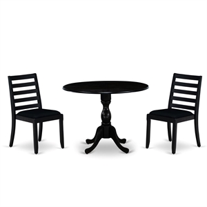 East West Furniture Dublin 3-Piece Dining Set in Black Finish