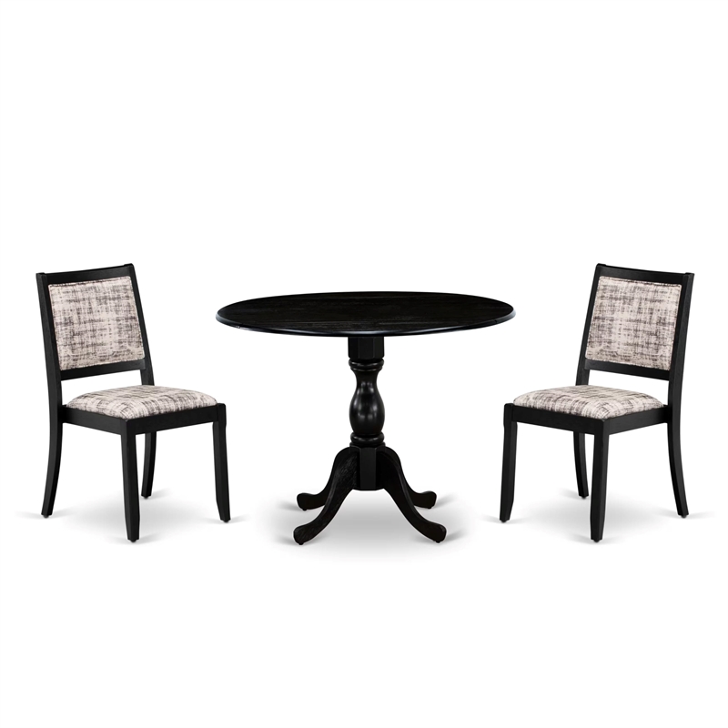 East West Furniture Dublin 3-Piece Dining Set in Black Finish
