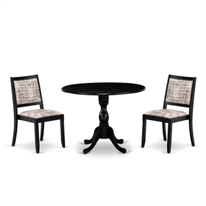 East West Furniture Dublin 3-Piece Dining Set in Black Finish