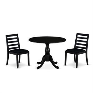 East West Furniture Dublin 3-Piece Dining Set in Black Finish