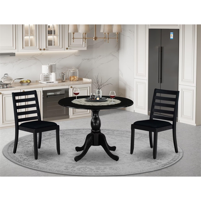 East West Furniture Dublin 3-Piece Dining Set in Black Finish