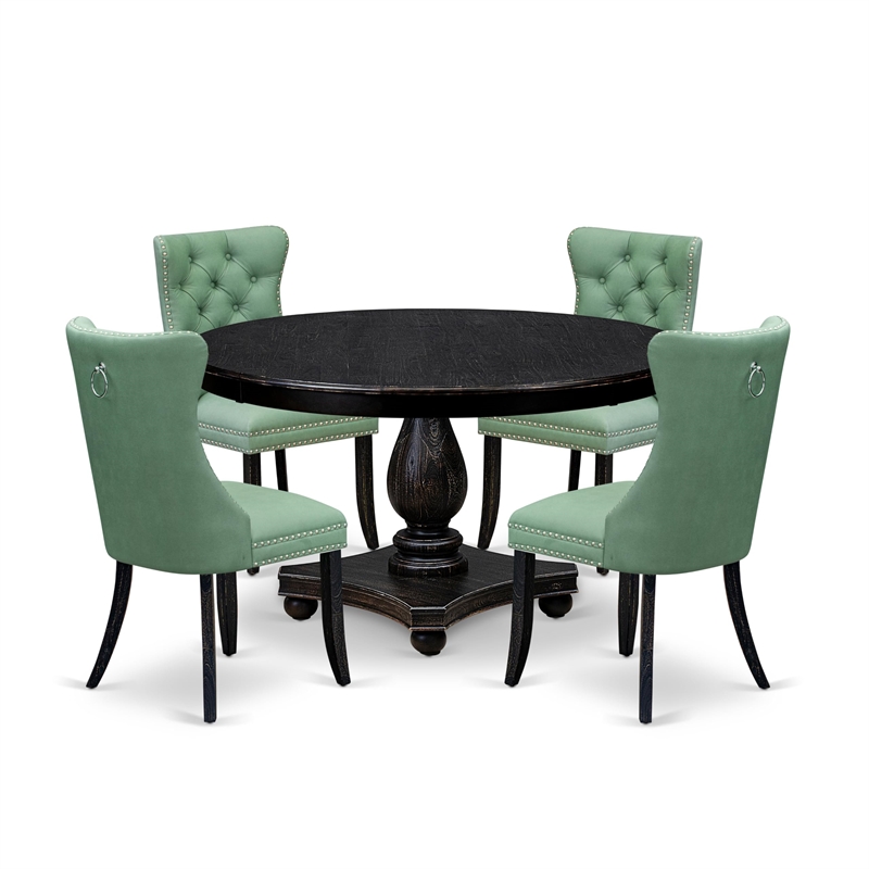 East West Furniture Ferris 5 Piece Round Dining Set in Black Finish