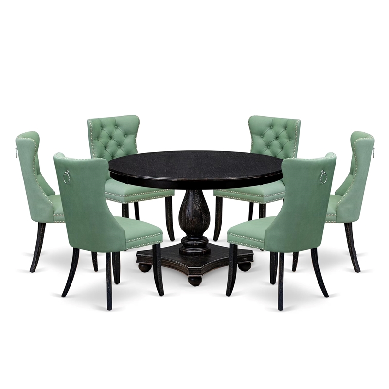 East West Furniture Ferris 7 Piece Round Kitchen Set in Black Finish
