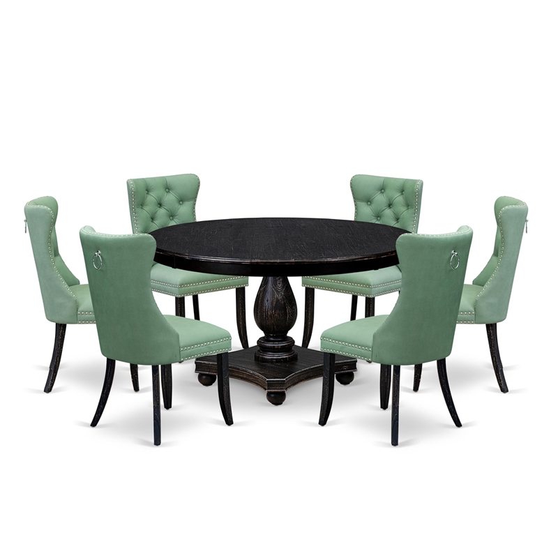 East West Furniture Ferris 7 Piece Round Dining Table Set in Black Finish