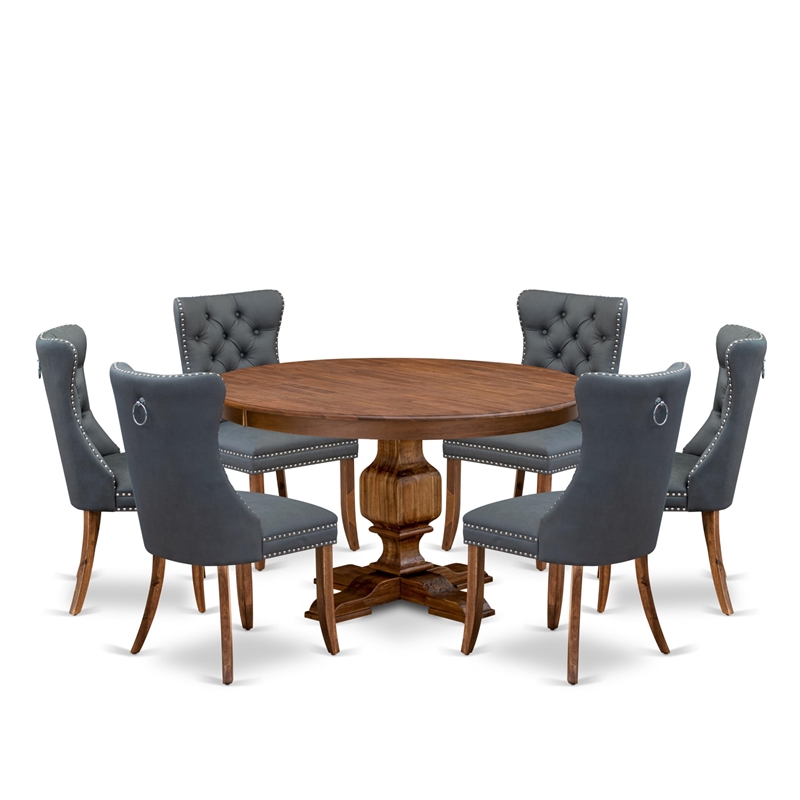 East West Furniture Ferris 7-Piece Kitchen Table Set in Walnut Finish
